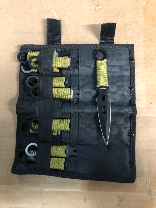 Photo 2 of 12-Piece Kunai Throwing Knife Set - Stainless-Steel Knives with Green Cord-Wrapped Handles