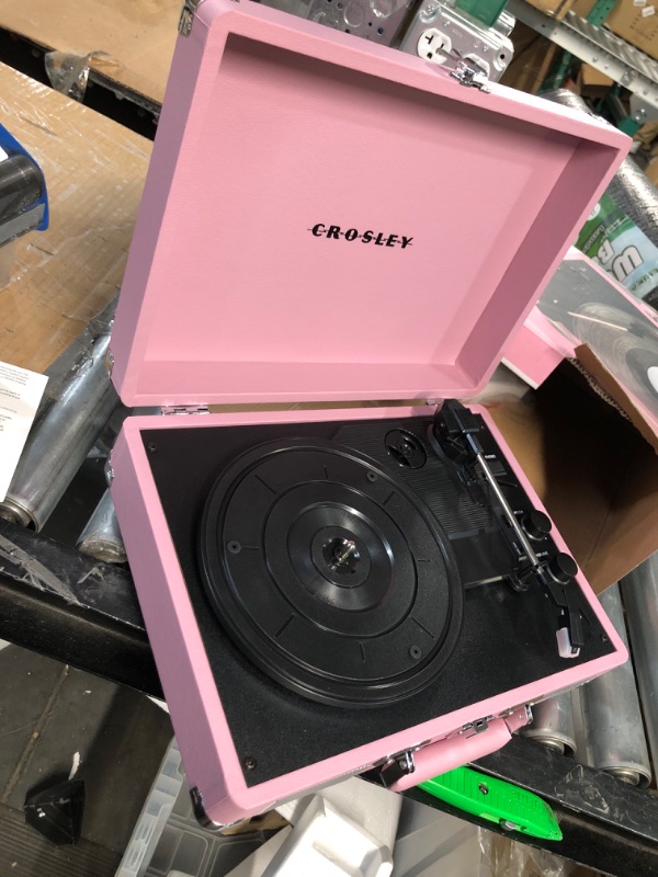 Photo 2 of Crosley CR8005E-BH Cruiser Deluxe Vintage 3-Speed Bluetooth Suitcase Vinyl Record Player Turntable, Blush Bluetooth In Blush