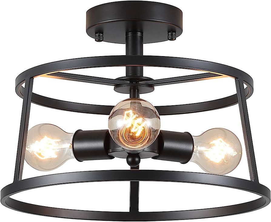 Photo 1 of 3-Light Modern Black Flush Mount Light Fixture 