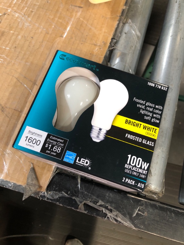 Photo 2 of 100-Watt Equivalent A19 Dimmable CEC Frosted Glass Filament LED Light Bulb Bright White (2-Pack)