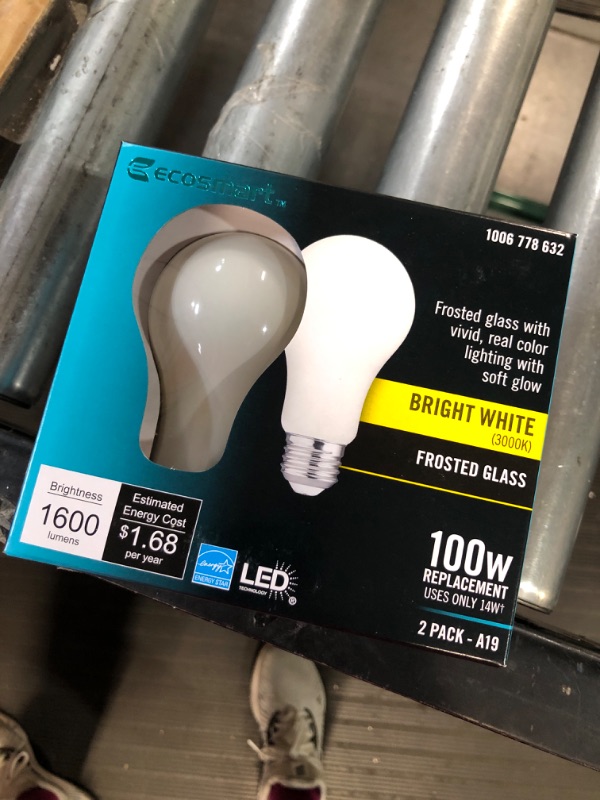 Photo 2 of 100-Watt Equivalent A19 Dimmable CEC Frosted Glass Filament LED Light Bulb Bright White (2-Pack)