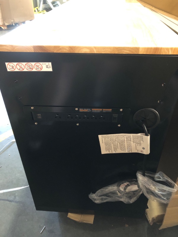 Photo 1 of 62 in. W x 20 in. D 12-Drawer Gloss Black Mobile Workbench Cabinet with Solid Wood Top and Power Drawer