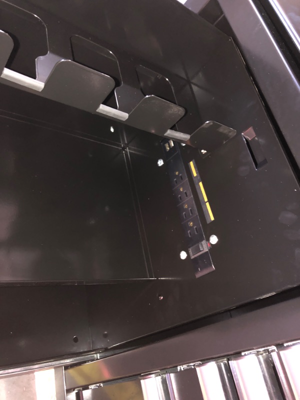 Photo 1 of 62 in. W x 20 in. D 12-Drawer Gloss Black Mobile Workbench Cabinet with Solid Wood Top and Power Drawer