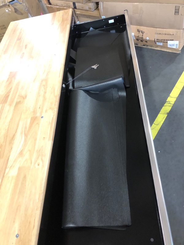 Photo 1 of 62 in. W x 20 in. D 12-Drawer Gloss Black Mobile Workbench Cabinet with Solid Wood Top and Power Drawer