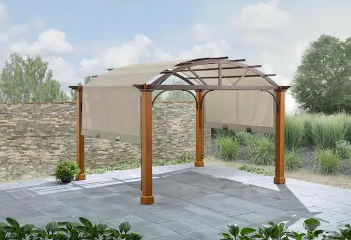 Photo 1 of * BRAND NEW * HAMPTON BAY 10 ft. x 12 ft. Longford Wood Outdoor Patio Pergola with Sling Canopy