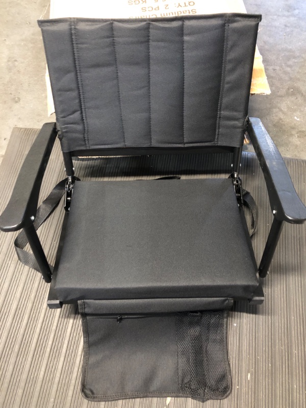 Photo 2 of  Stadium Seat for Bleachers with Back Support and Wide Padded Cushion Stadium Chair - Includes Shoulder Strap and Cup Holder Black 1