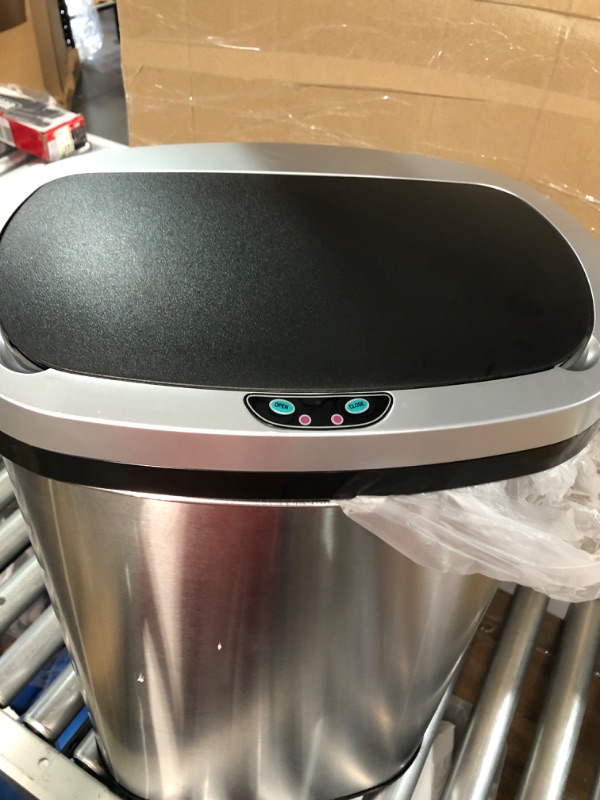 Photo 3 of ***PARTS ONLY**
Ninestars DZT-50-13 Automatic Touchless Motion Sensor Oval Trash Can with Black Top, 13 gallon/50 L, Stainless Steel