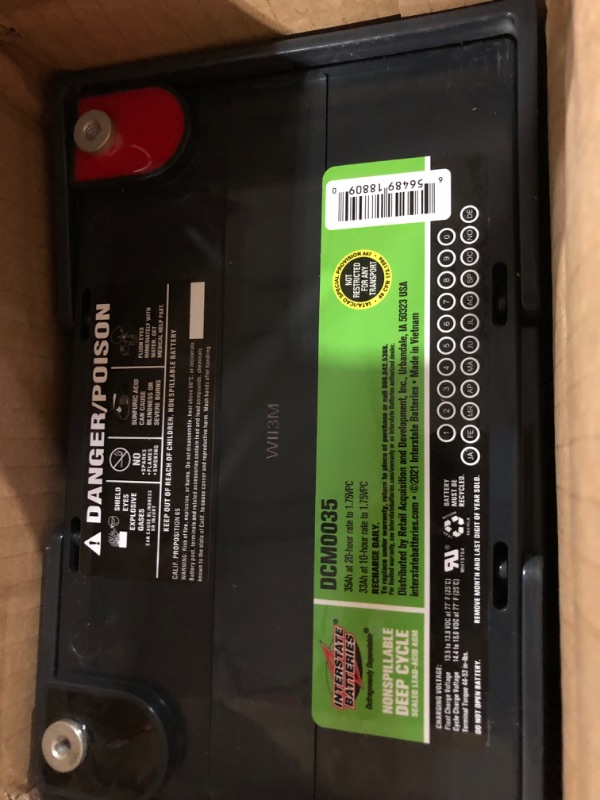 Photo 2 of Interstate Batteries 12V 35Ah AGM Deep Cycle Battery (DCM0035) 7.68" x 5.16" x 6.42" (LxWxH)