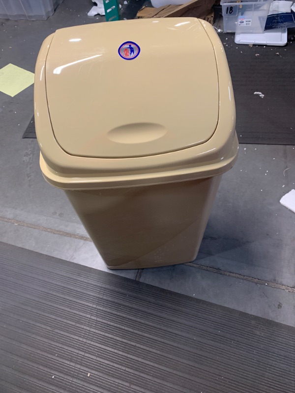 Photo 2 of Superio Large Kitchen Trash Can 13 Gallon Beige Swing Top Trash Can with Lid, 52 Qt Garbage Waste Bin for Kitchen, Garage, Indoor, and Outdoor Trash Can Swing Top Beige