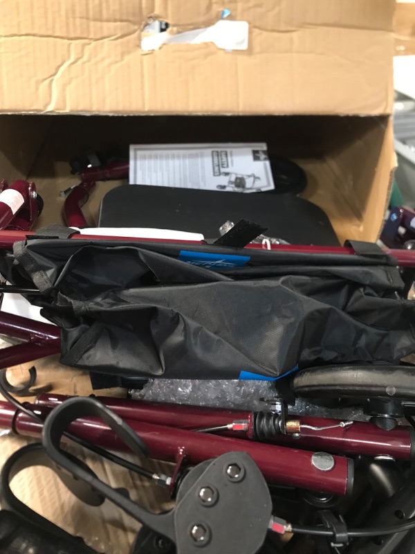 Photo 2 of (PARTS ONLY) Medline Rollator Walker with Seat, Steel Rolling Walker with 6-inch Wheels Supports up to 350 lbs, Medical Walker, Burgundy