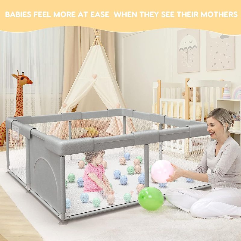 Photo 1 of Baby Playpen Baby Playard, Playpen for Babies and Toddlers with Gate, 50x50 (Mint green color)