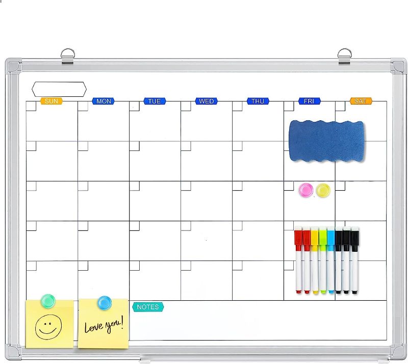 Photo 4 of Monthly Dry Erase Calendar Whiteboard for Wall, 24" x 18" Magnetic White Board 