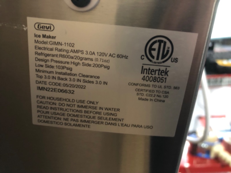 Photo 1 of **PARTS ONLY!**
Gevi Household Countertop Nugget Ice Maker Machine, Stainless Steel Housing, Quiet Operation, Max 29Lbs/Day, White 1