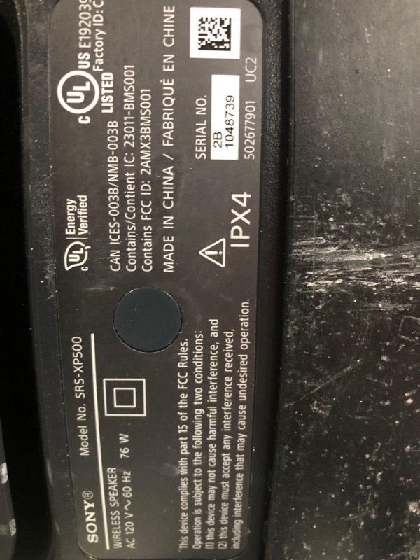 Photo 2 of (MISSING CABLES) Sony SRS-XP500 X-Series Wireless Portable-BLUETOOTH-Karaoke Party-Speaker IPX4 Splash-resistant with 20 Hour-Battery