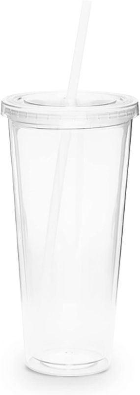 Photo 1 of *NO STRAW*Simple Green Solutions - Acrylic Double Wall Cup for Cold Drinks, Reusable Cups with Lids  20 oz Capacity, Clear