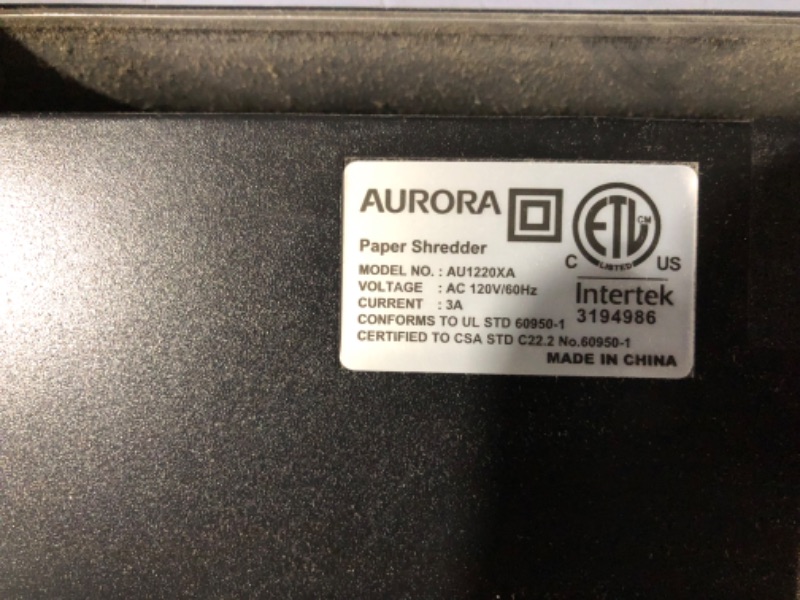 Photo 6 of Aurora AU1220XA 12 Sheet Crosscut Paper and Credit Card Shredder with 5.2 gal Wastebasket