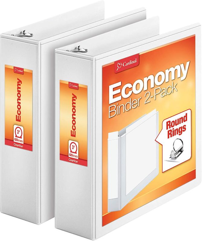 Photo 1 of Cardinal Economy 3 Ring Binder, 3 Inch, Presentation View, White, Holds 625 Sheets