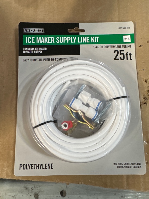 Photo 1 of 1/4 in. x 25 ft. Push-to-Connect Brass Poly Ice Maker Kit Includes Saddle Valve and Fittings