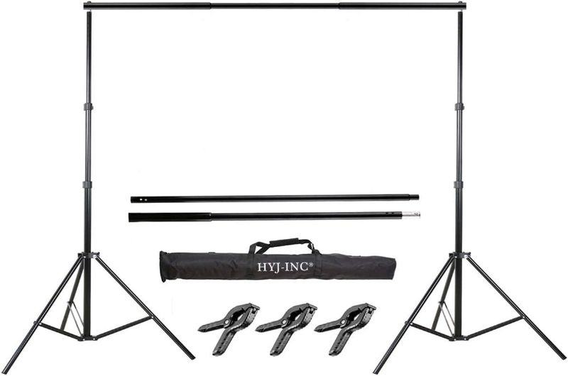 Photo 2 of Adjustable Photo Backdrop Stand - 10Ft Photo Backdrop Stand Kit Background Support System Kit with 4 Crossbars, 4 Background Clamps, 2 Sandbags, and Carrying Bag for Parties, Wedding, Photography