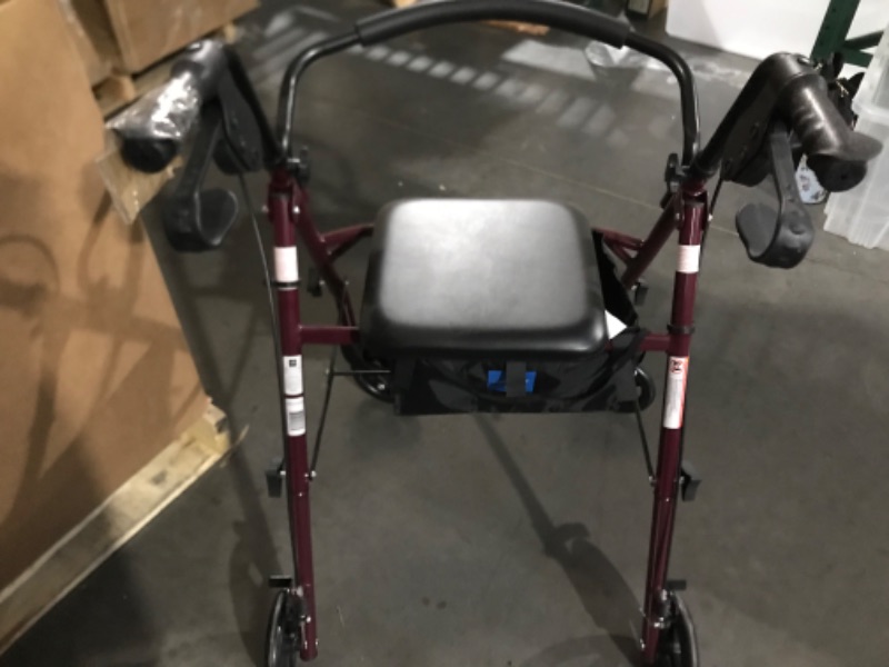 Photo 3 of *LEFT BRAKE DOES NOT WORK*Medline Rollator Walker with Seat, Burgundy