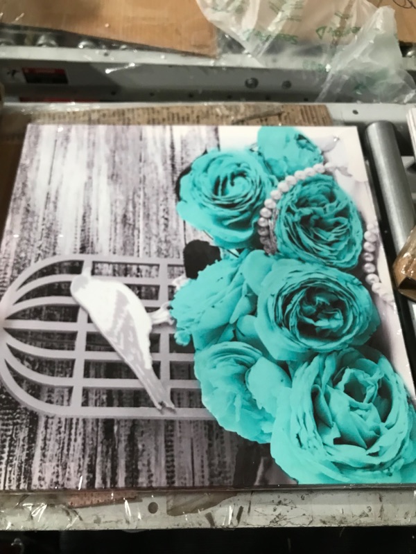Photo 3 of *LIKE NEW*Teal Rose Canvas Wall Art 20x20in Green Rose