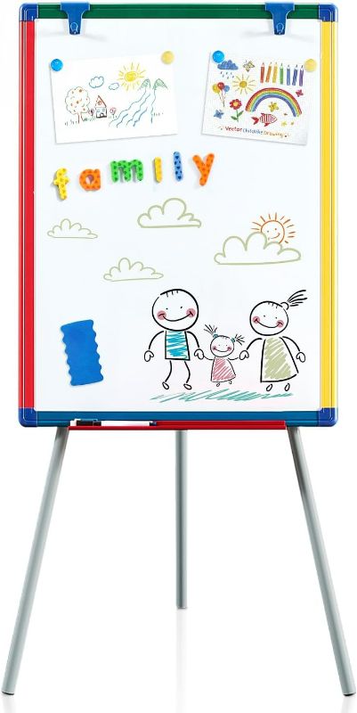 Photo 1 of MAKELLO Magnetic Whiteboard Kid Easel Dry Erase Board for Teacher Homeschooling with 82 pcs Magnetic Letters and Numbers, 6 Magnets, 3 Pens, Dry Eraser, 36X24 inches 90X60cm