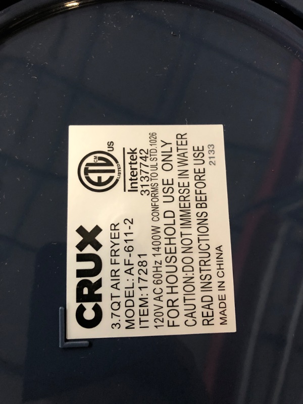 Photo 1 of **SEE NOTES**
Crux 3.7QT Manual Air Fryer