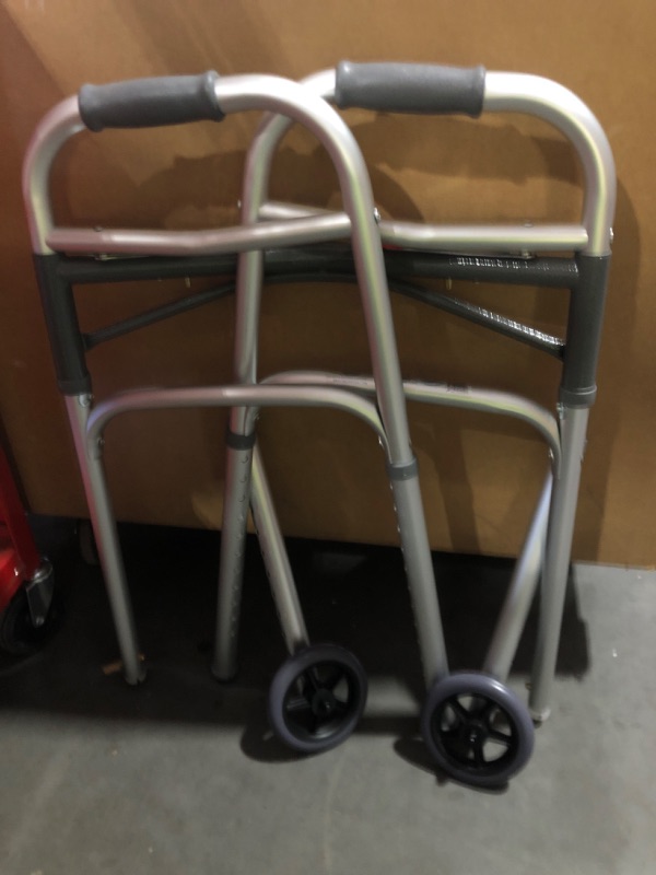 Photo 2 of HEALTHLINE Front Wheeled Adjustable Folding Deluxe Walker with 2 Button and 5" Wheels