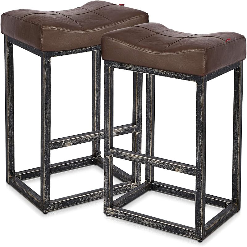 Photo 1 of **SEE NOTES**
Bar Stools Set of 2, Saddle Stool Barstools with Metal Base, Footrest, Tall Bar Stool for Dining, Kitchen Island, Coffee, Pub