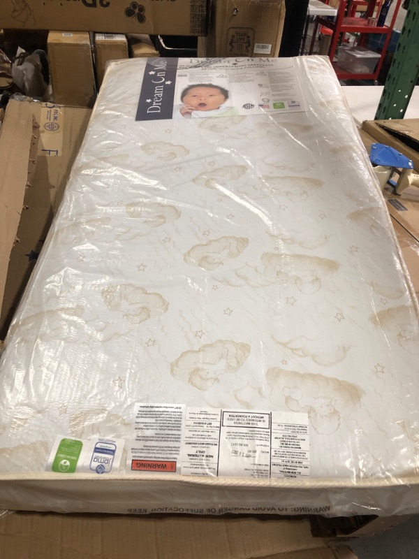 Photo 2 of Dream On Me 2-in-1 Breathable Twilight 5" Spring Coil Crib and Toddler Bed Mattress with Reversible Design I White/Brown I Greenguard Gold Certified I JPMA Certified