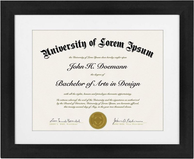 Photo 1 of 11x14 Diploma Frame in Black - Displays 8.5x11 Diplomas with Mat or 11x14 Without Mat - 