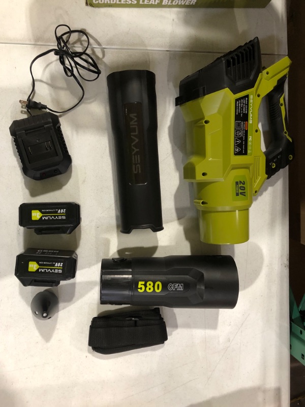 Photo 3 of [See Notes] SEYVUM Leaf Blower - 580CFM 20V Cordless with 2 X 3.0 Battery & Charger - Lime Green