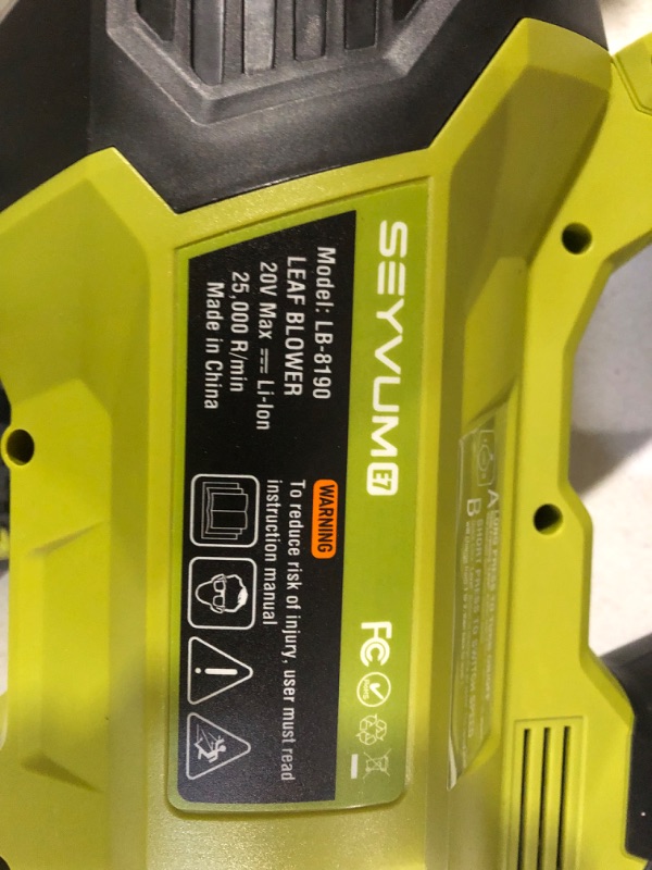 Photo 1 of [See Notes] SEYVUM Leaf Blower - 580CFM 20V Cordless with 2 X 3.0 Battery & Charger - Lime Green