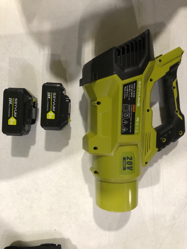 Photo 4 of [See Notes] SEYVUM Leaf Blower - 580CFM 20V Cordless with 2 X 3.0 Battery & Charger - Lime Green