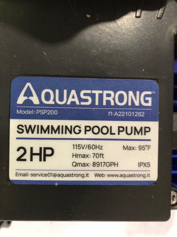 Photo 4 of [See Notes] Aquastrong 2 HP In/Above Ground Single Speed Pool Pump, 115V, 8917GPH, High Flow -  Blue