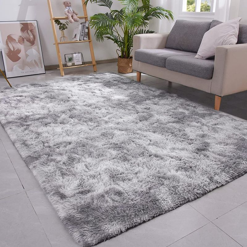 Photo 1 of [Like New] Vocrite Fluffy Rug for Bedroom, Furry Shag Area Carpet  (4'x6 Grey)