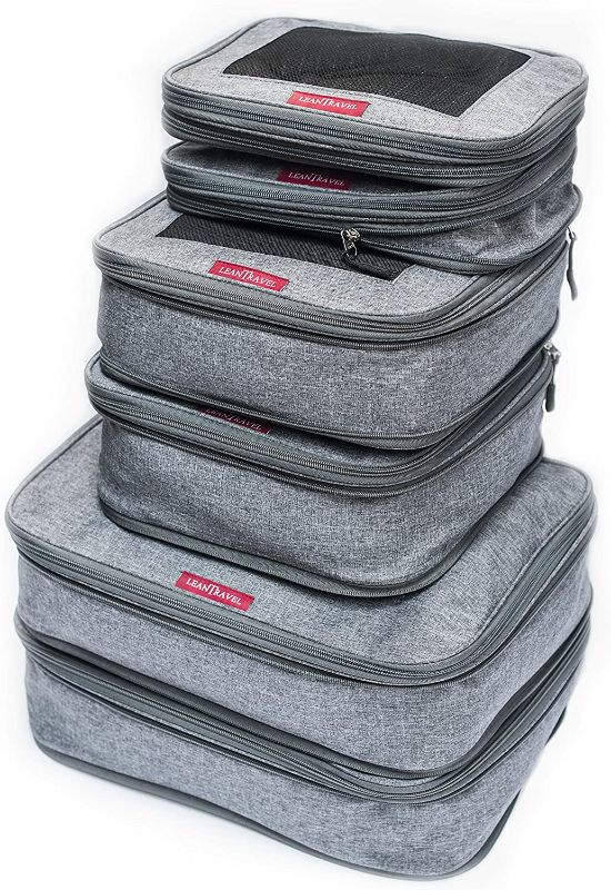 Photo 1 of [Brand New] LeanTravel Compression Packing Cubes for Travel Organizers with Double Zipper (6-Pack (2L+2M+2S), Grey)