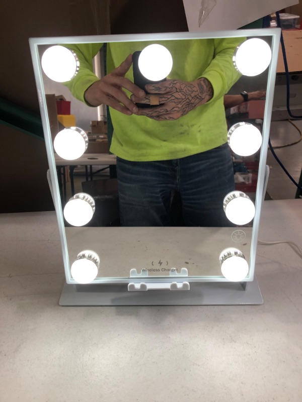 Photo 2 of [Brand New] Hansong Lighted Vanity Mirror with Bluetooth and Wireless Charging Makeup Mirror with Lights 9 Dimmable Bulbs