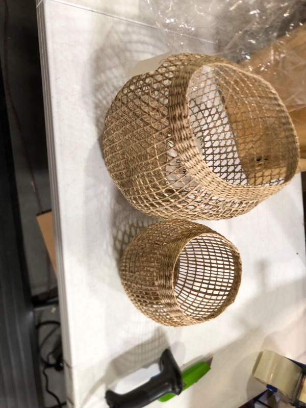 Photo 2 of **** BASKETS ARE BENT***LilaCraft Set 2 Woven Seagrass Lanterns, Boho Wicker Lantern with Round Shape, Decorative Seagrass Candle Holders, Wicker Pendant Light Shade for Kitchen Dinning Room Bedroom