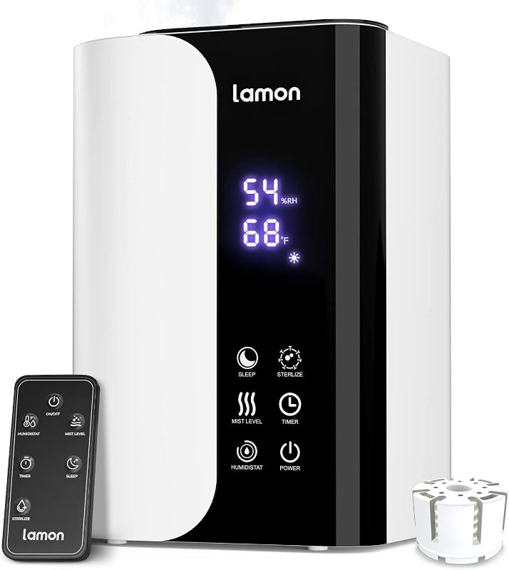 Photo 1 of 6L UV Humidifiers for Bedroom with Filter, Lamon Cool Mist Top Fill Oil Essential Diffuser Ultrasonic Auto Humidity Control Filter for Large Home Baby Plants, Last up to 40 Hours
