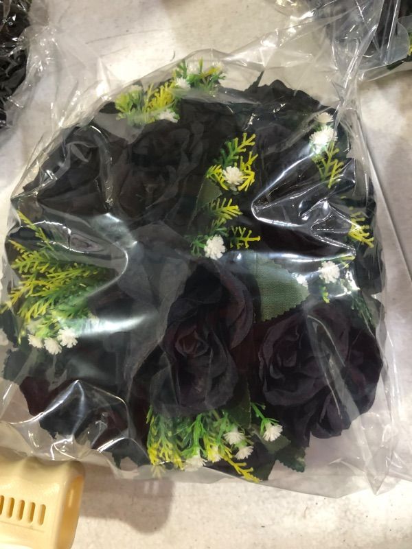 Photo 1 of *SEE NOTES* NUPTIO Black Roses Artificial Flowers Fake Flower Bouquet Black Hydrangea Flowers Artificial