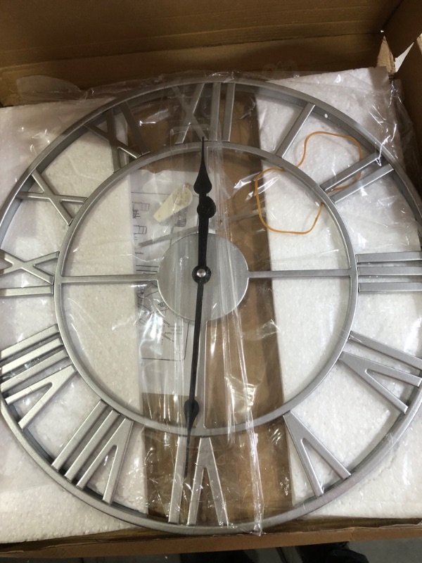 Photo 2 of *GOOD CONDITION* Large Wall Clock, Metal Retro Roman Numeral Clock, Modern Round Wall Clocks Almost Silent, (Silver, 16 Inch) 