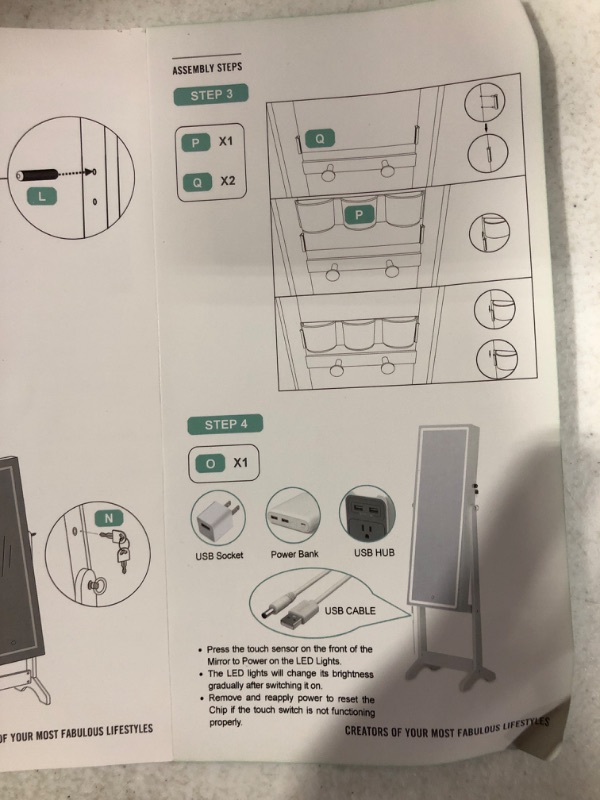 Photo 3 of LUXFURNI Floor & Full Length Mirrors, Large Standing Body Mirror with Lights, Tall Cheval Mirror for Bedroom, White White MDF+Full Frame Design