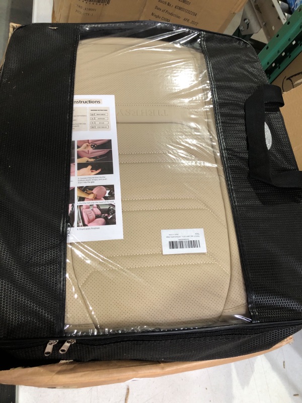 Photo 2 of TIEHESYT Beige Car Seat Covers Full Set, Breathable Leather Compatible with Most Vehicles, Biege