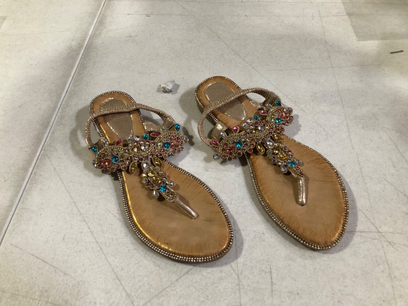 Photo 2 of iCKER Women Rhinestone Sandals T-Strap Gold Unknown Size