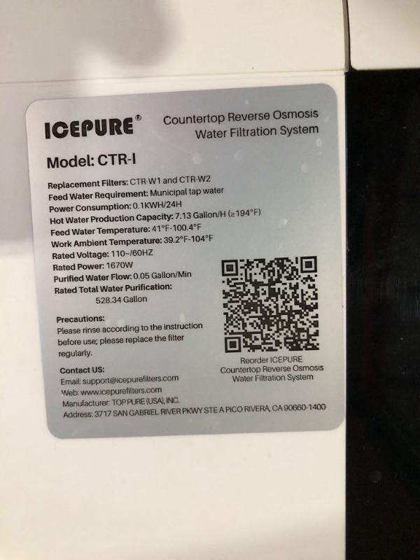 Photo 5 of ***SEE NOTES*** ICEPURE Countertop Reverse Osmosis Water Filtration System