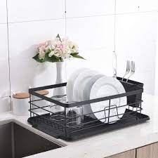 Photo 1 of  3 Piece Kitchen Sink Side Dish Drying Rack, Metal Drying Rack, Dish Rack with Black Drainboard