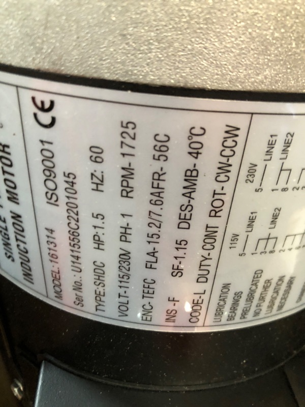 Photo 3 of 1.5HP Electric Motor General Purpose Single Phase Motor 1750RPM 56C 115/230V 5/8"Shaft diameter CW/CCW TEFC IP55 60HZ