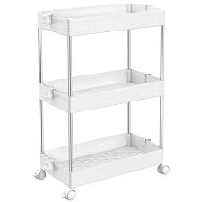 Photo 1 of [USED] SPACEKEEPER Slim Rolling Storage Cart, Laundry Room Organization, 3 Tier Mobile Shelving Unit Bathroom Organizer Storage Rolling Utility Cart for Kitchen Bathroom Laundry Narrow Places(White)