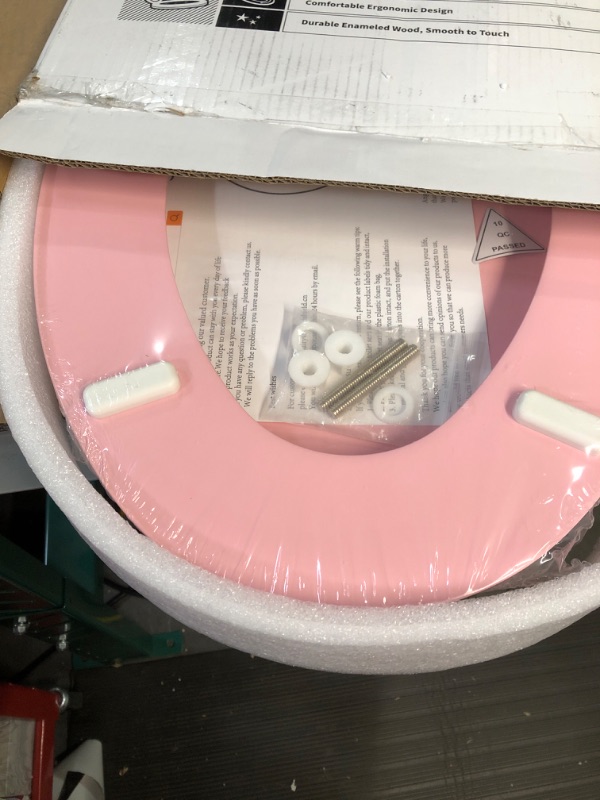 Photo 2 of Pink Elongated Toilet Seat Natural Wood Toilet Seat with Zinc Alloy Hinges, Easy to Install also Easy to Clean, Scratch Resistant Toilet Seat by Angol Shiold (Elongated, Pink) Elongated Pink